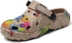 Men Women Clogs Garden Shoes Unisex Color Splash Print Slip-On Comfort Lightweight EVA Mules Comfortable Beach Water Shower Sandals for Indoor Outdoor Casual Wear