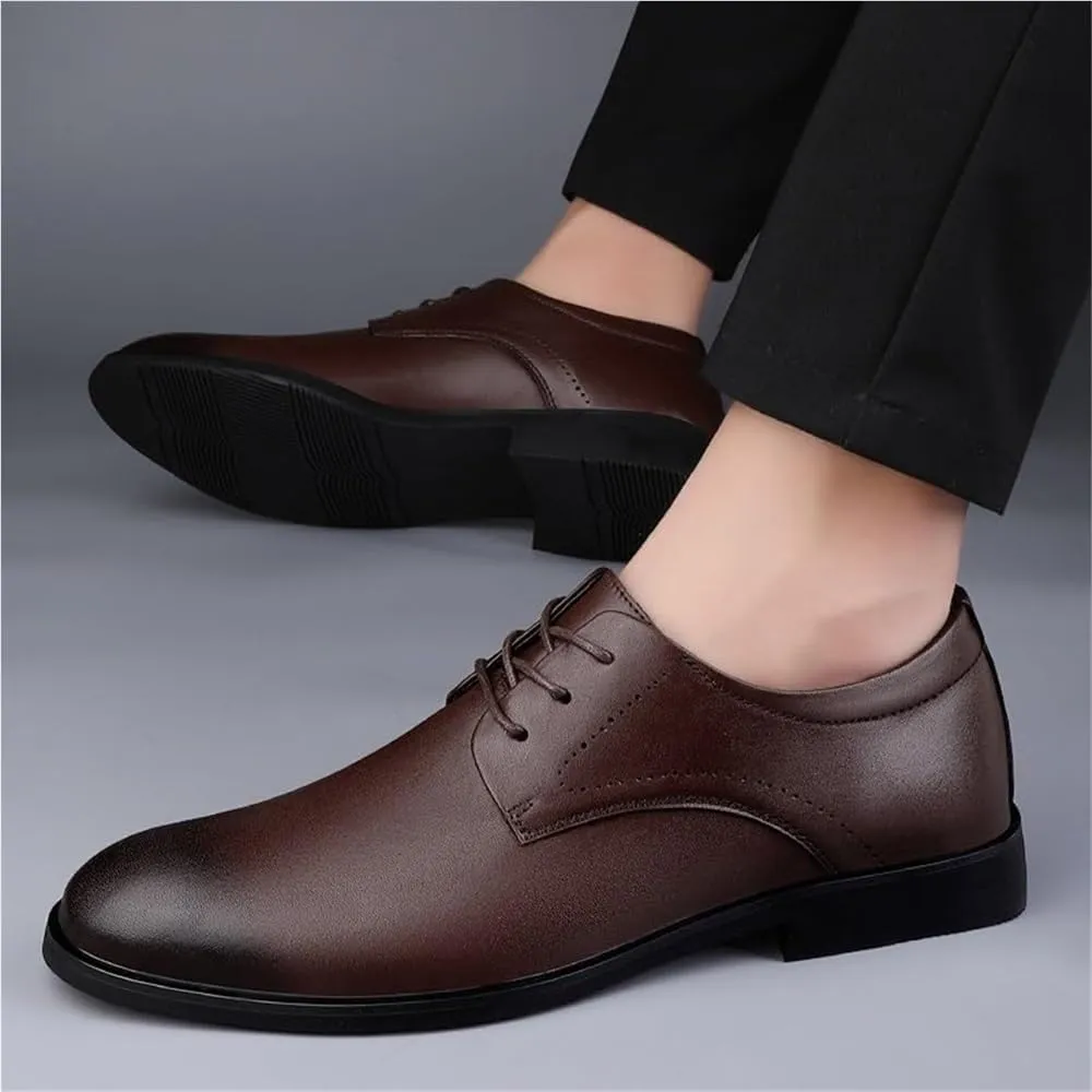 Mens Dress Sneakers All-Day Comfort Lace-up Leather Shoes Men’s Oxford Formal Shoes Leather Business Shoes(Brown,8.5)