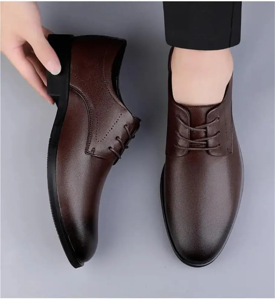 Mens Dress Sneakers All-Day Comfort Lace-up Leather Shoes Men’s Oxford Formal Shoes Leather Business Shoes(Brown,8.5)