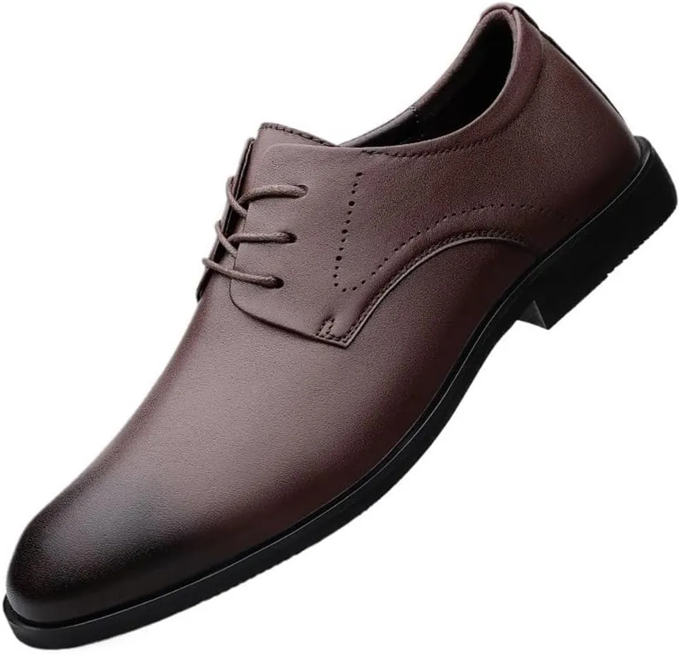 Mens Dress Sneakers All-Day Comfort Lace-up Leather Shoes Men’s Oxford Formal Shoes Leather Business Shoes(Brown,8.5)