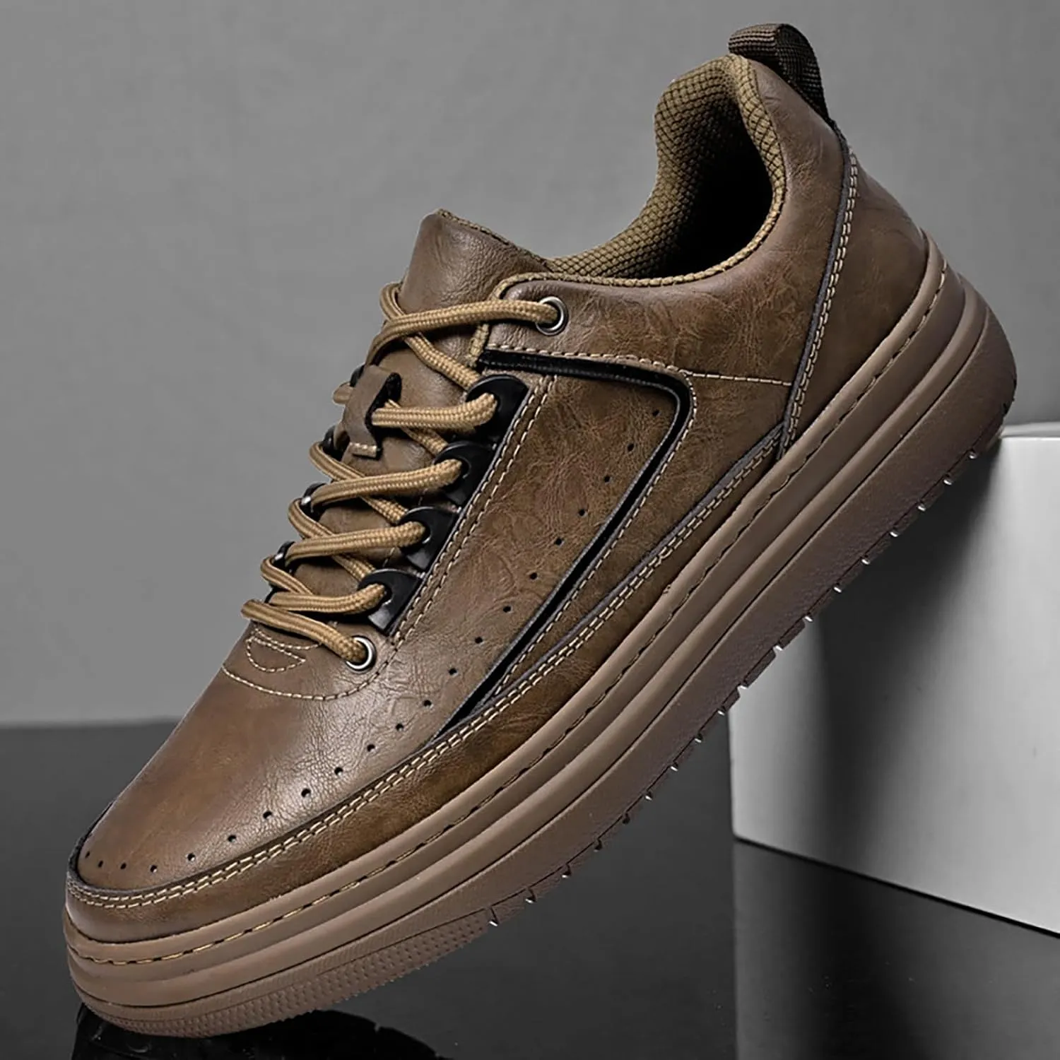 Mens Dress Sneakers Leather Fashion Sneaker Non Slip Comfortable Dress Shoes for Men Casual Oxford Sneaker Shoes