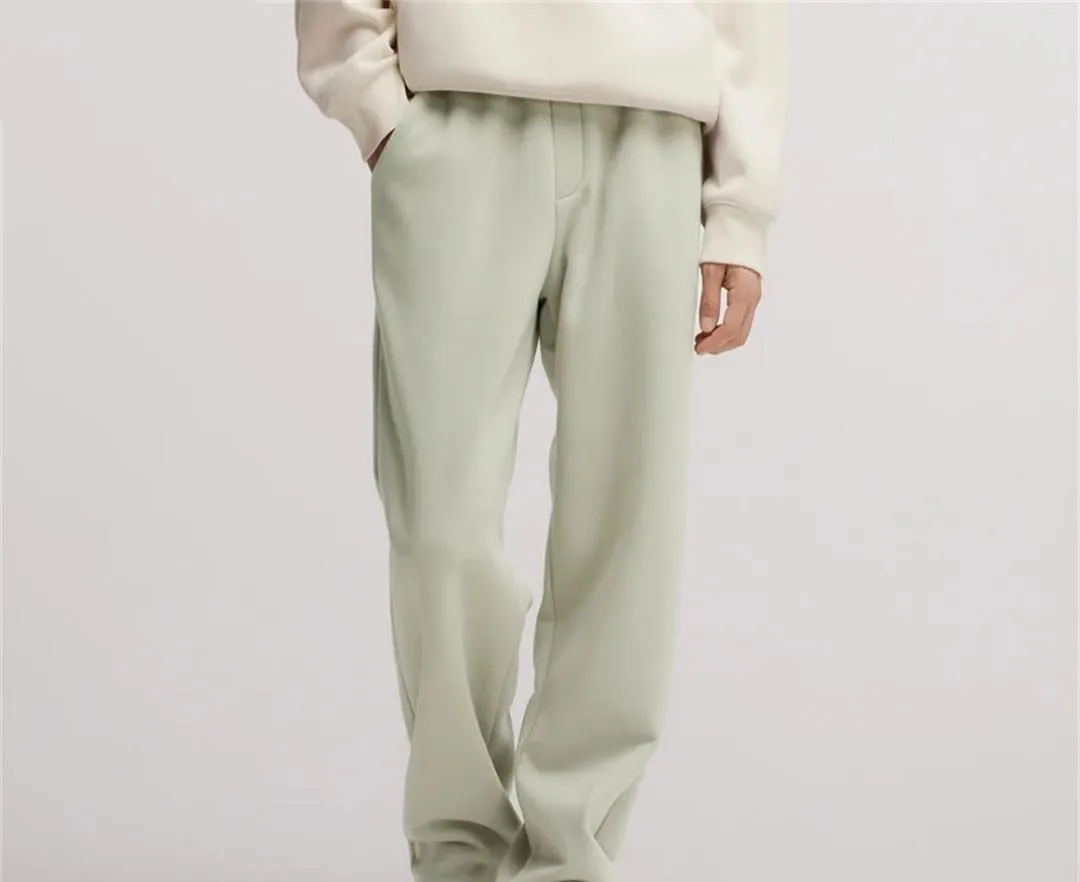 Men's Fleece Lined Thermal Straight Leg Pants Elastic Waist Loose Fit Casual Full Length Trousers