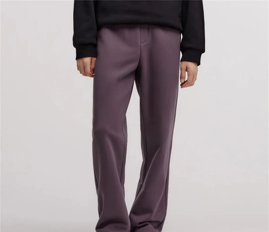 Men's Fleece Lined Thermal Straight Leg Pants Elastic Waist Loose Fit Casual Full Length Trousers
