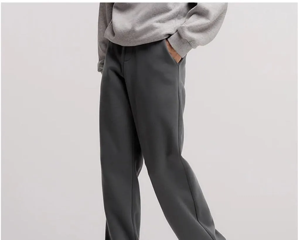 Men's Fleece Lined Thermal Straight Leg Pants Elastic Waist Loose Fit Casual Full Length Trousers