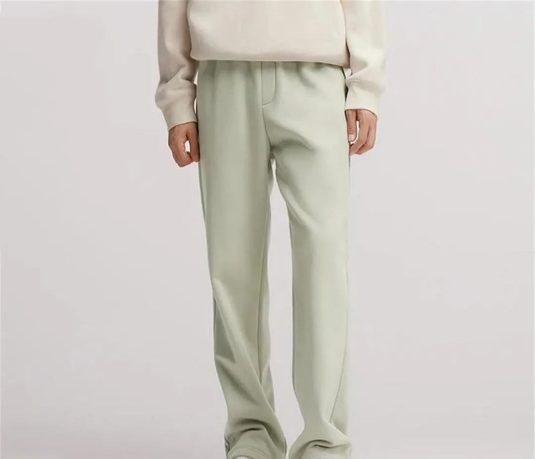 Men's Fleece Lined Thermal Straight Leg Pants Elastic Waist Loose Fit Casual Full Length Trousers