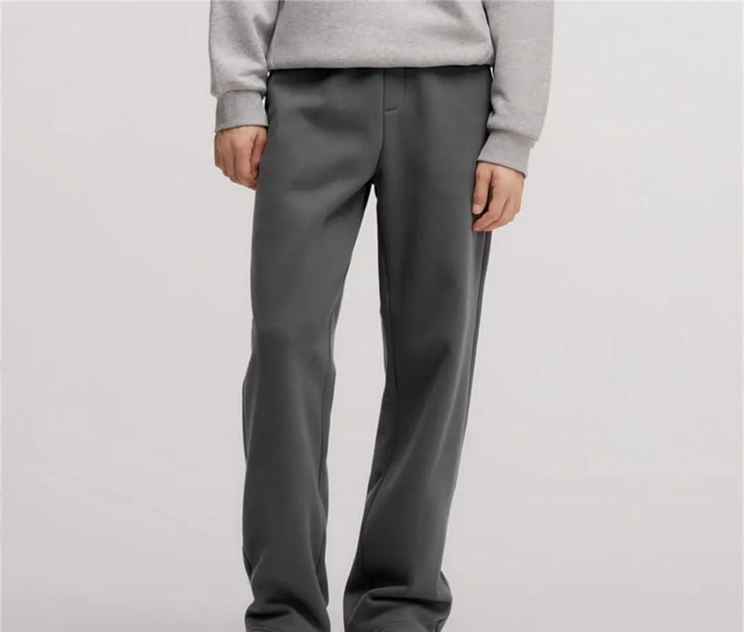 Men's Fleece Lined Thermal Straight Leg Pants Elastic Waist Loose Fit Casual Full Length Trousers