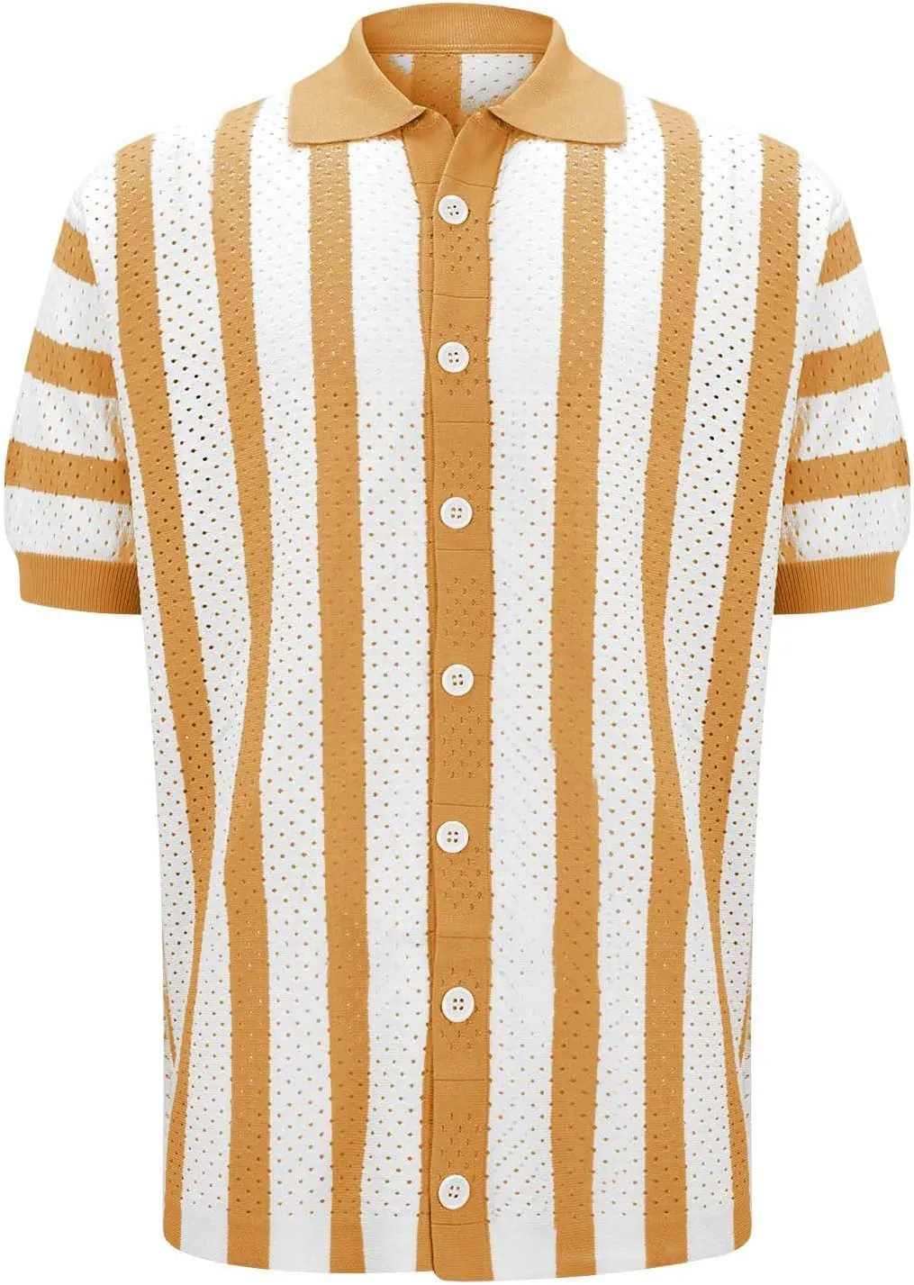 Men's Knit Fishnet Shirts Short Sleeve Button Down Breathable Polo Shirt Fashion Casual Summer Beach Vacation Shirts
