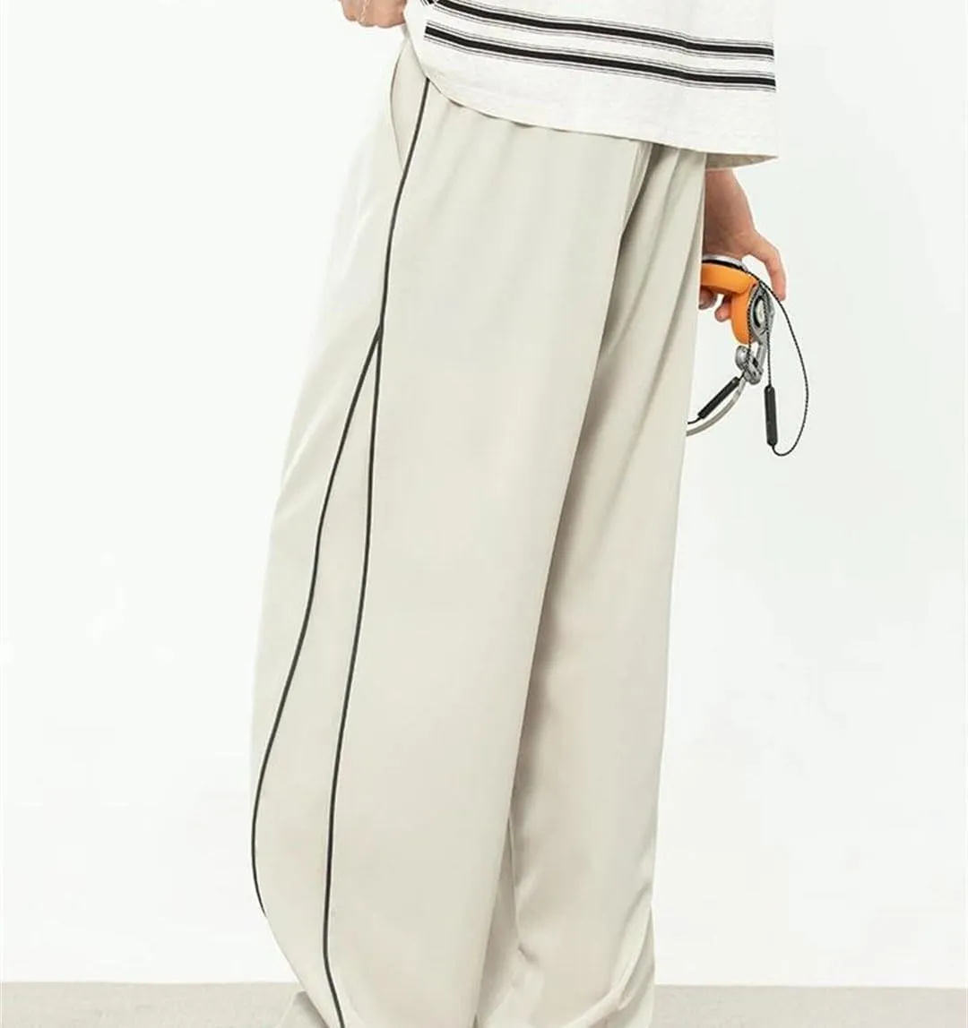 Men's Loose Fit Straight Leg Stripe Joggers with Drawstring Waist Retro Casual Streetwear Pants