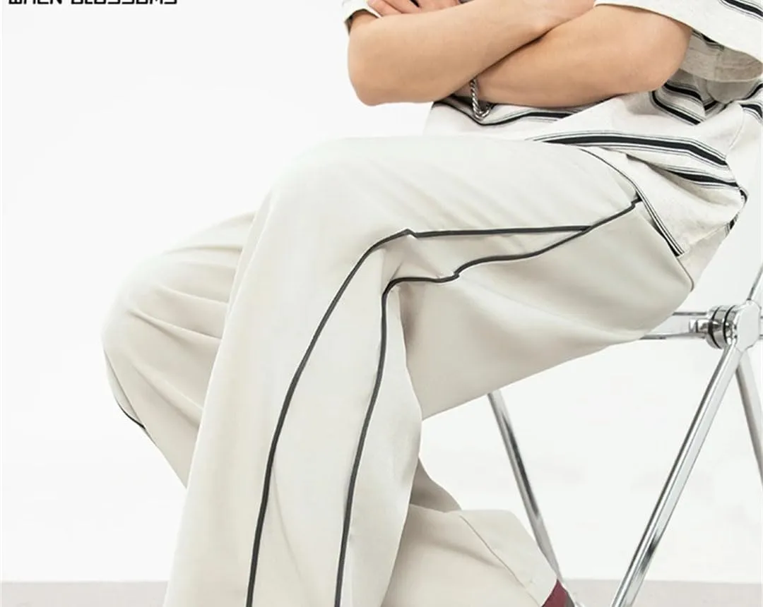 Men's Loose Fit Straight Leg Stripe Joggers with Drawstring Waist Retro Casual Streetwear Pants