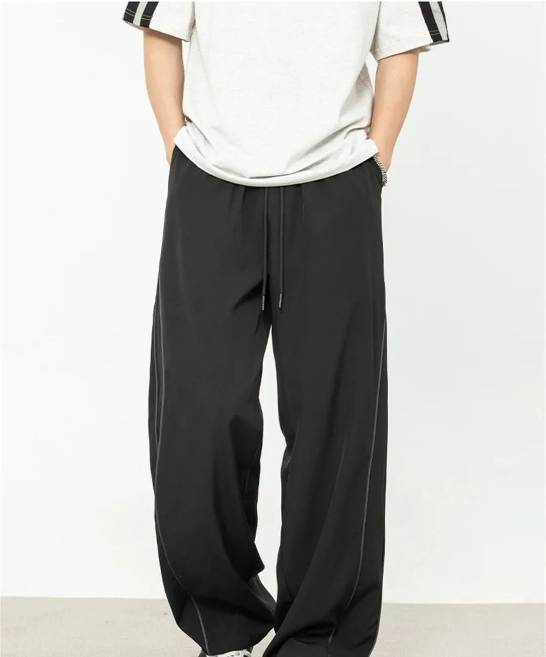 Men's Loose Fit Straight Leg Stripe Joggers with Drawstring Waist Retro Casual Streetwear Pants