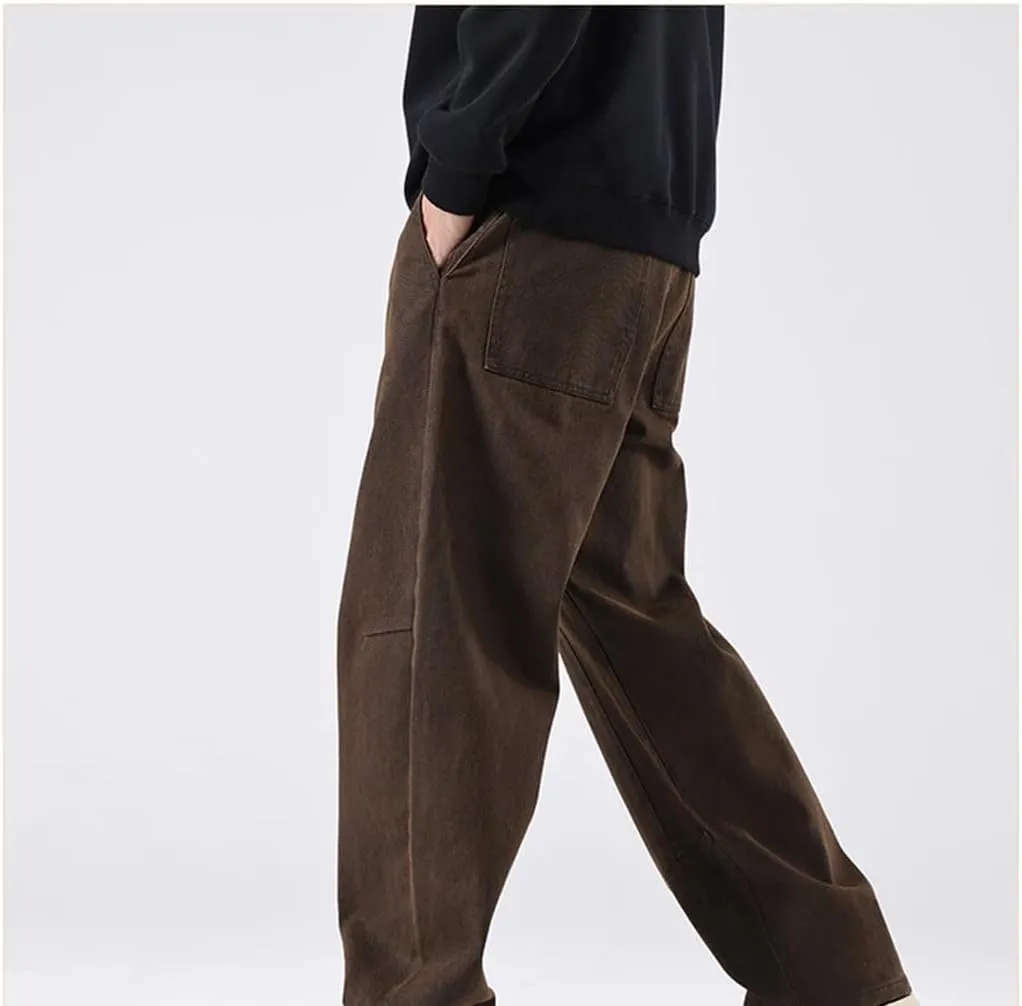 Men's Loose Straight Cargo Pants Drawstring Waist Safari Style Full Length Casual Cotton Trousers