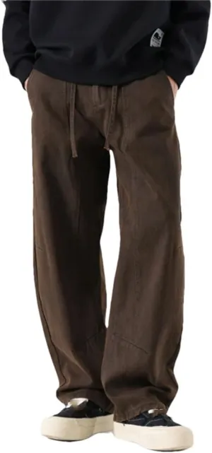 Men's Loose Straight Cargo Pants Drawstring Waist Safari Style Full Length Casual Cotton Trousers