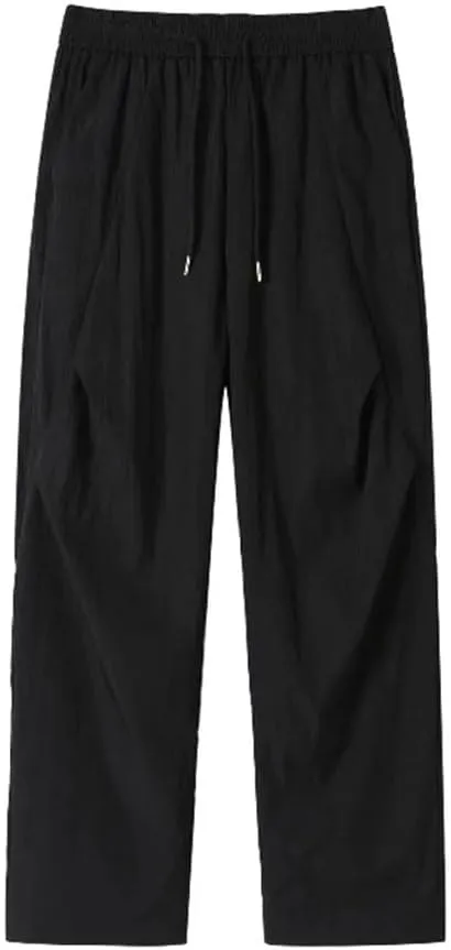 Men's Preppy Style Casual Trousers Elastic High Waist with Pockets Cropped Loose Fit Cargo Pants