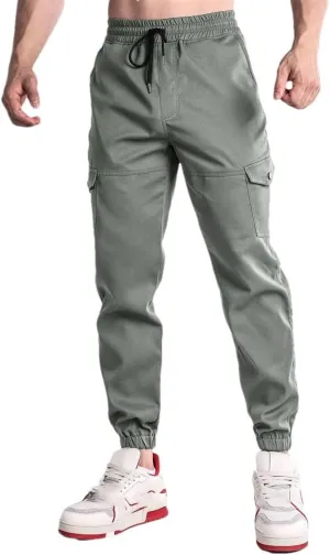 Men's Regular Fit Cargo Pants with Drawstring Waist Full-Length Sports Casual Sweatpants