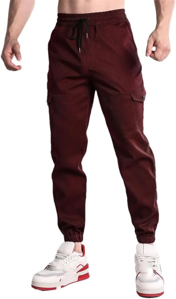 Men's Regular Fit Cargo Pants with Drawstring Waist Full-Length Sports Casual Sweatpants