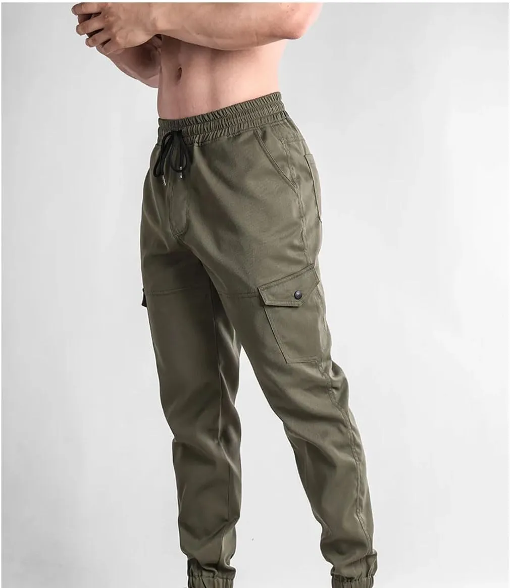 Men's Regular Fit Cargo Pants with Drawstring Waist Full-Length Sports Casual Sweatpants