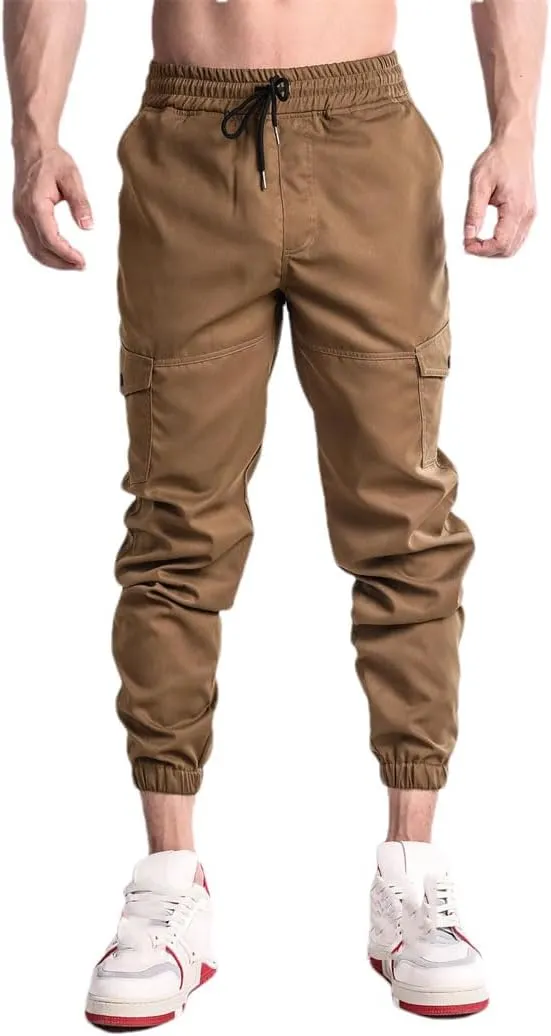 Men's Regular Fit Cargo Pants with Drawstring Waist Full-Length Sports Casual Sweatpants