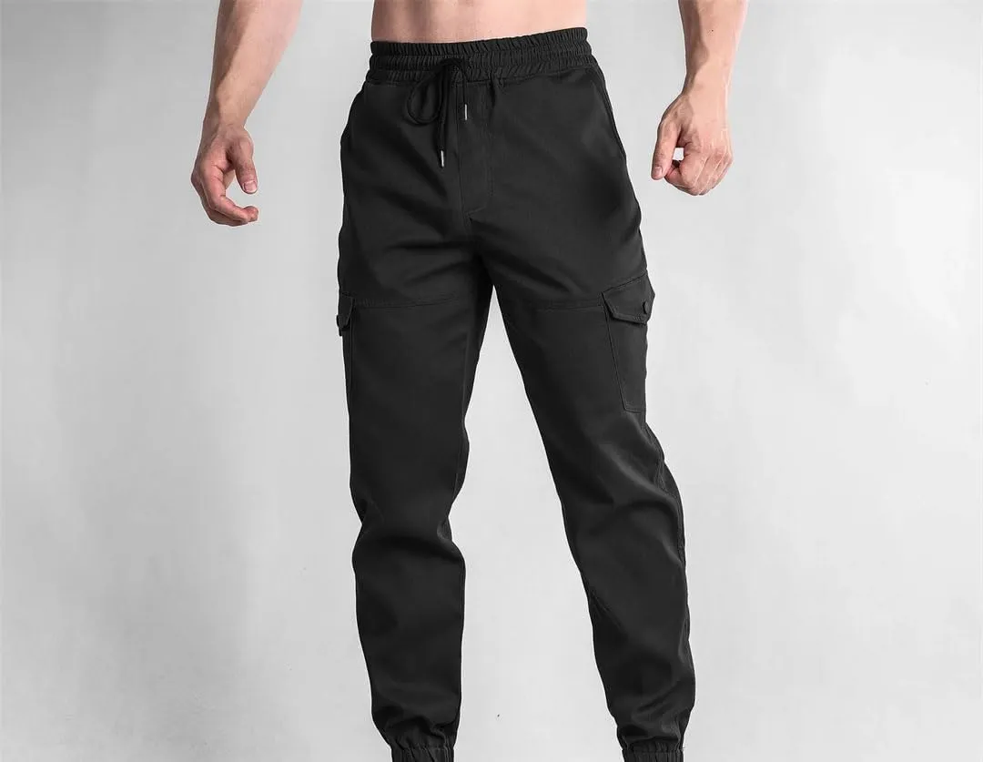 Men's Regular Fit Cargo Pants with Drawstring Waist Full-Length Sports Casual Sweatpants