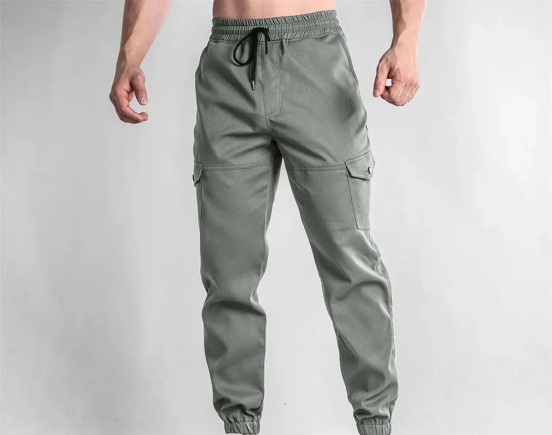Men's Regular Fit Cargo Pants with Drawstring Waist Full-Length Sports Casual Sweatpants