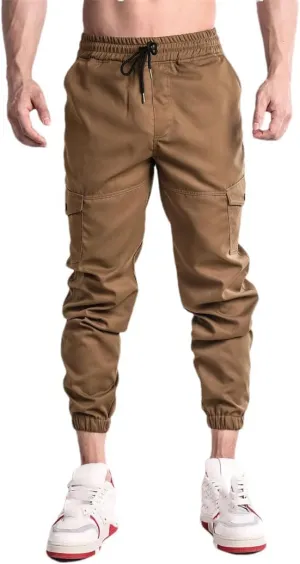 Men's Regular Fit Cargo Pants with Drawstring Waist Full-Length Sports Casual Sweatpants