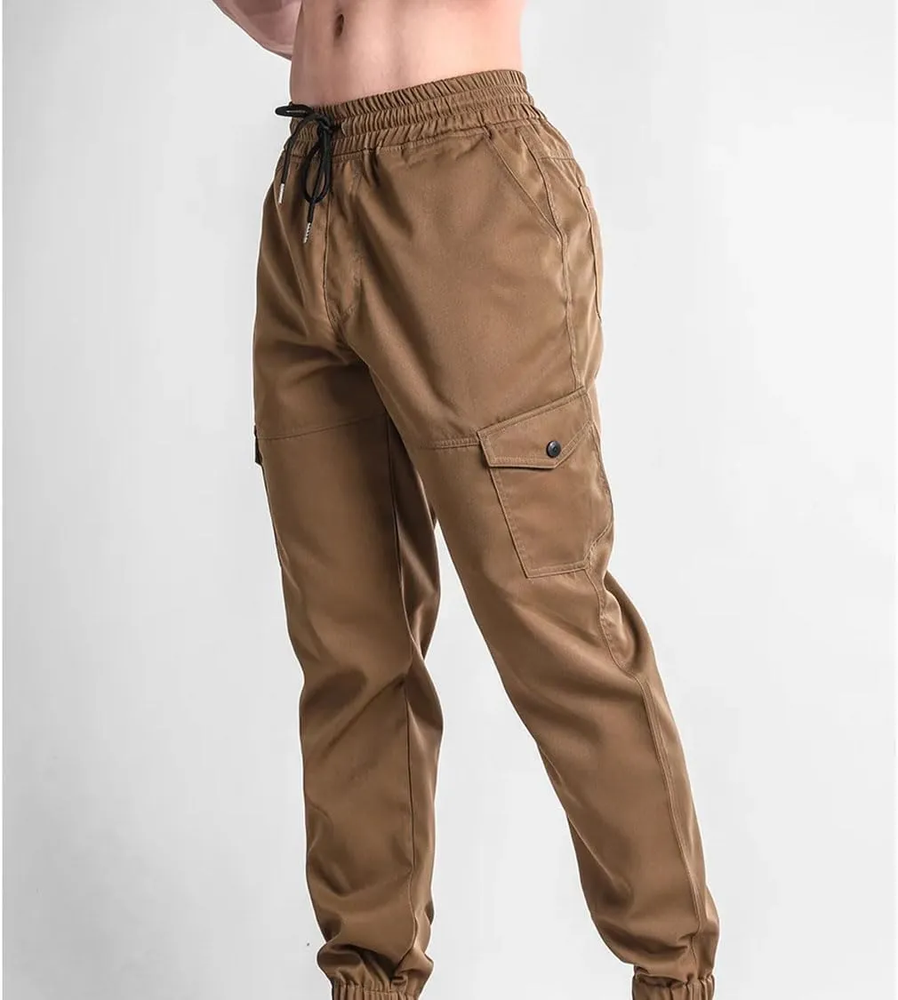 Men's Regular Fit Cargo Pants with Drawstring Waist Full-Length Sports Casual Sweatpants