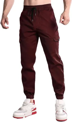 Men's Regular Fit Cargo Pants with Drawstring Waist Full-Length Sports Casual Sweatpants