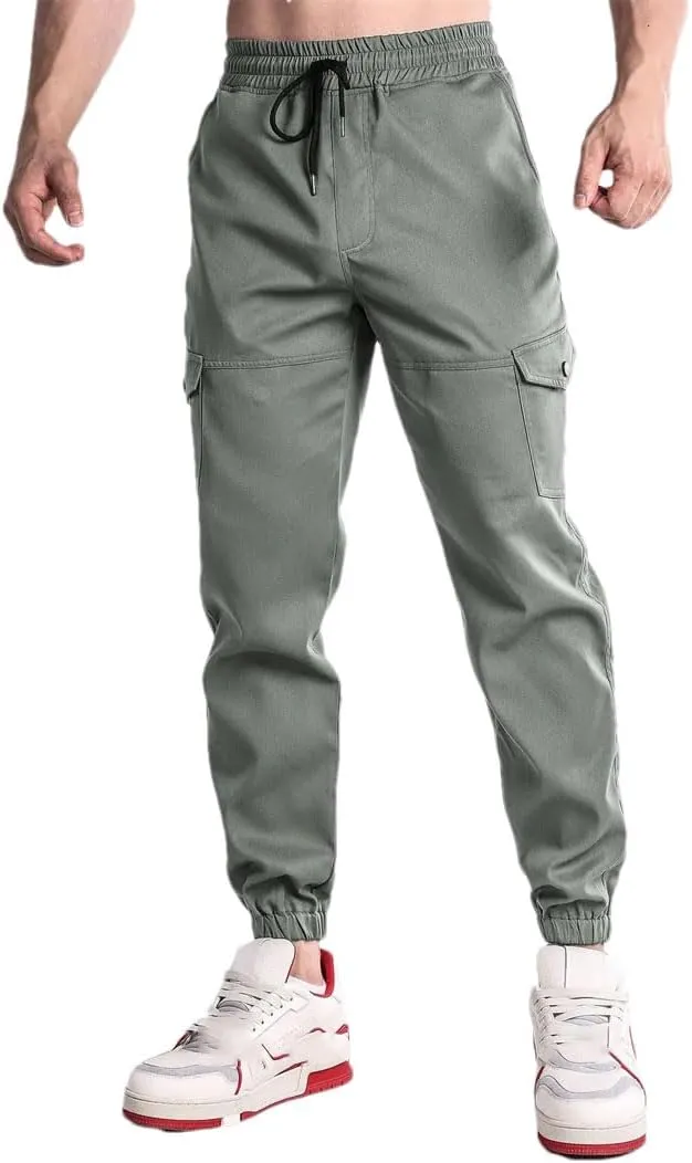 Men's Regular Fit Cargo Pants with Drawstring Waist Full-Length Sports Casual Sweatpants