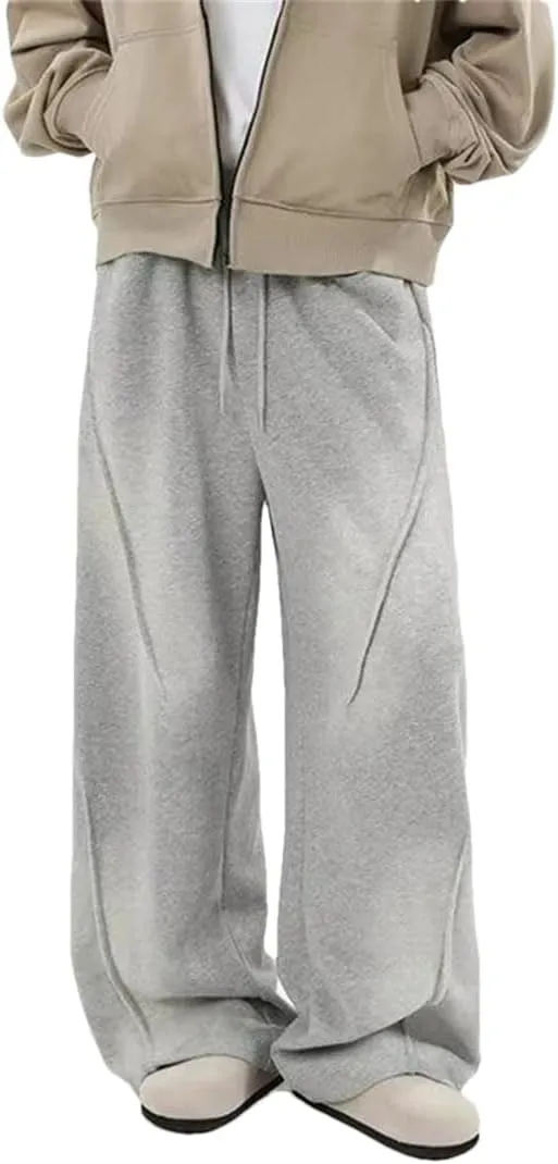 Men's Regular Fit Casual Pants with Elastic Waist Full-Length Straight Leg Loose Trousers