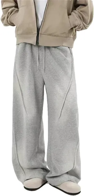 Men's Regular Fit Casual Pants with Elastic Waist Full-Length Straight Leg Loose Trousers