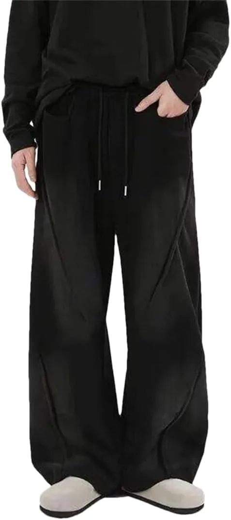 Men's Regular Fit Casual Pants with Elastic Waist Full-Length Straight Leg Loose Trousers