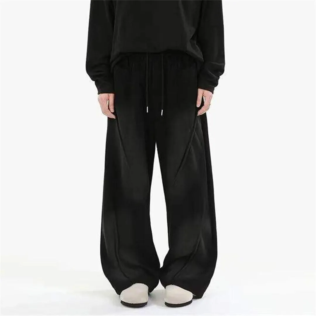 Men's Regular Fit Casual Pants with Elastic Waist Full-Length Straight Leg Loose Trousers