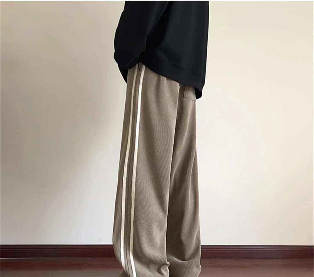 Men's Regular Fit Straight Leg Jogger Pants Elastic Waist Midweight Casual Sweatpants with Side Stripes