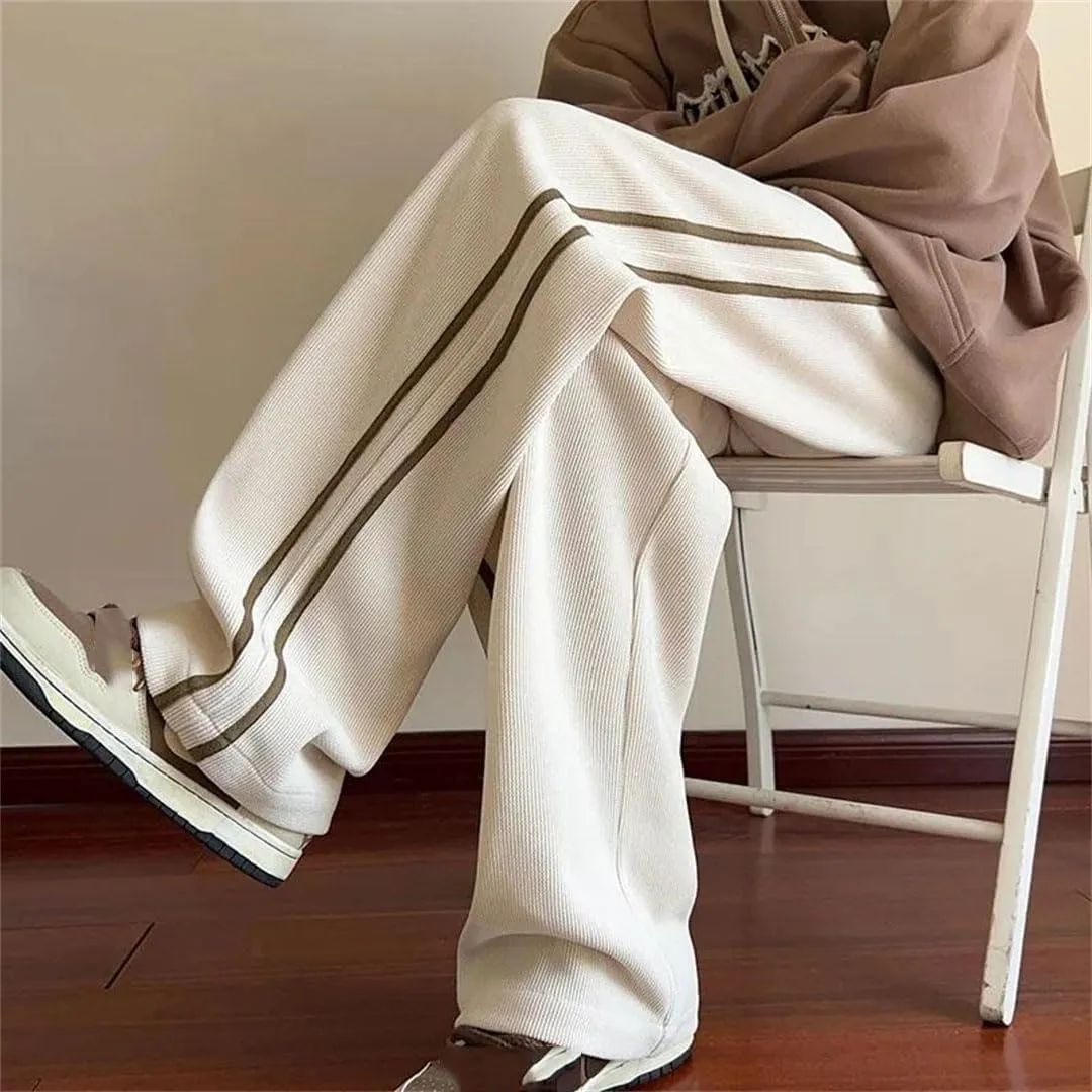 Men's Regular Fit Straight Leg Jogger Pants Elastic Waist Midweight Casual Sweatpants with Side Stripes