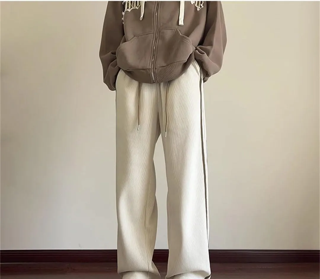 Men's Regular Fit Straight Leg Jogger Pants Elastic Waist Midweight Casual Sweatpants with Side Stripes