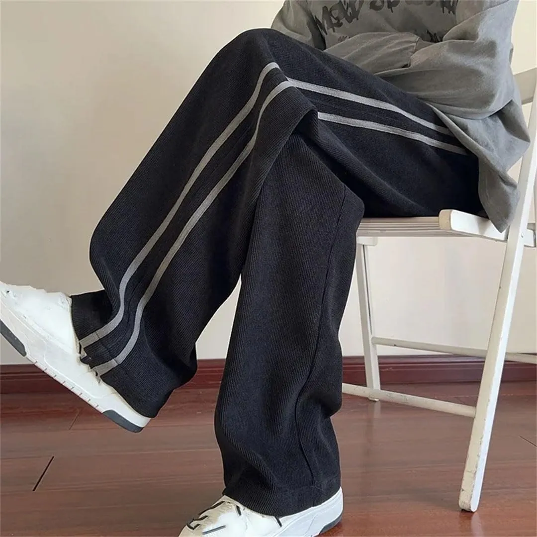 Men's Regular Fit Straight Leg Jogger Pants Elastic Waist Midweight Casual Sweatpants with Side Stripes