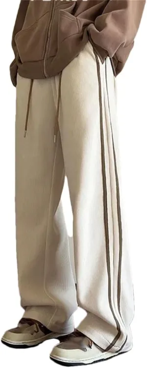 Men's Regular Fit Straight Leg Jogger Pants Elastic Waist Midweight Casual Sweatpants with Side Stripes