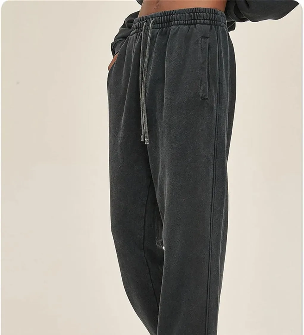 Men's Retro Cotton Sweatpants Elastic Waist Loose Fit Heavy Weight Casual Joggers Pants