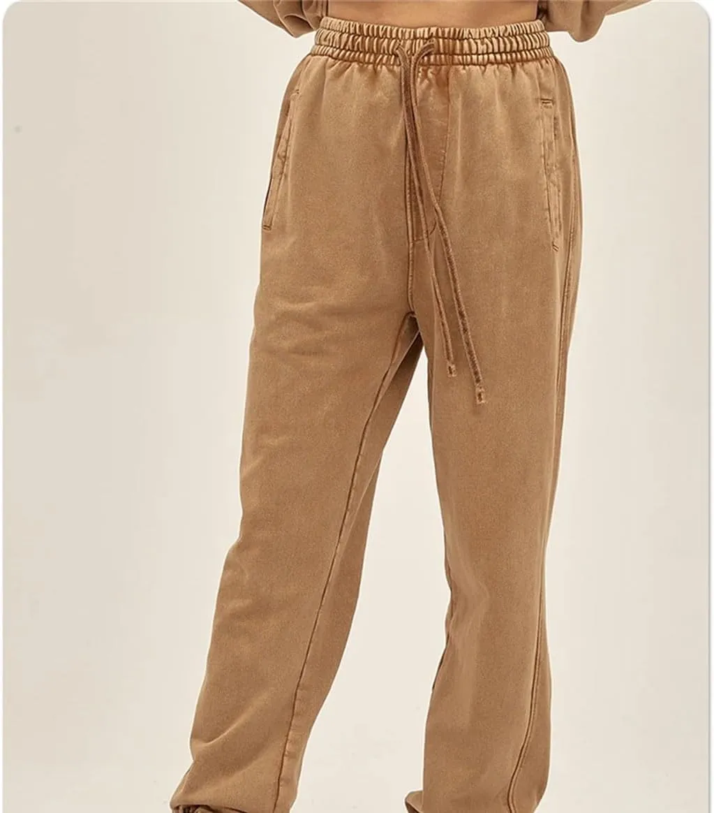 Men's Retro Cotton Sweatpants Elastic Waist Loose Fit Heavy Weight Casual Joggers Pants