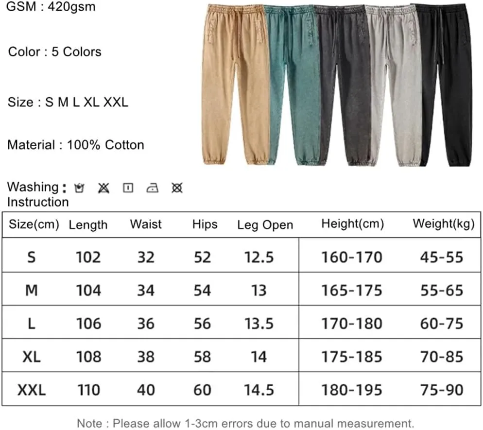 Men's Retro Cotton Sweatpants Elastic Waist Loose Fit Heavy Weight Casual Joggers Pants