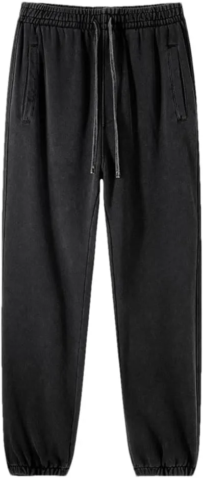 Men's Retro Cotton Sweatpants Elastic Waist Loose Fit Heavy Weight Casual Joggers Pants