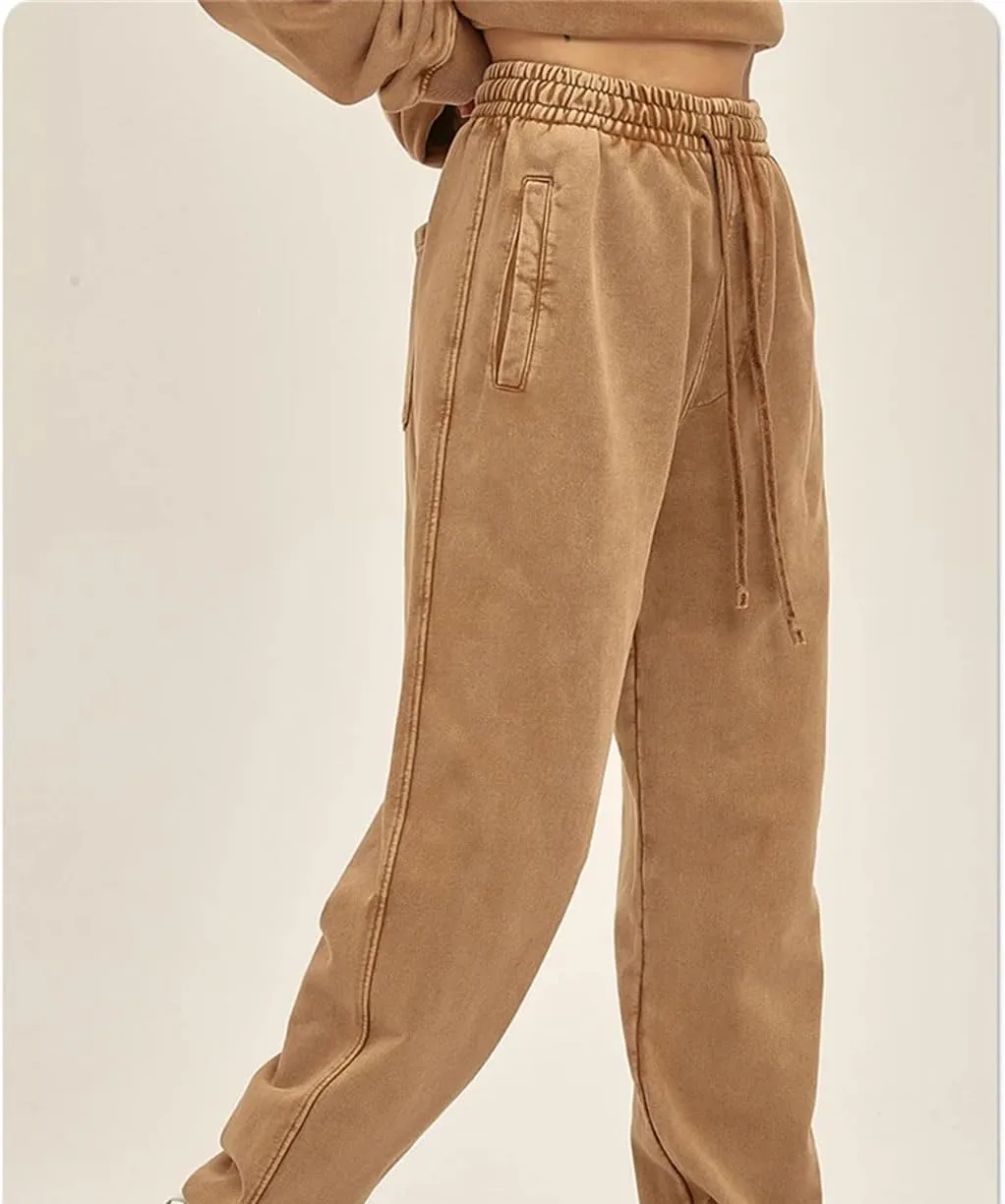 Men's Retro Cotton Sweatpants Elastic Waist Loose Fit Heavy Weight Casual Joggers Pants