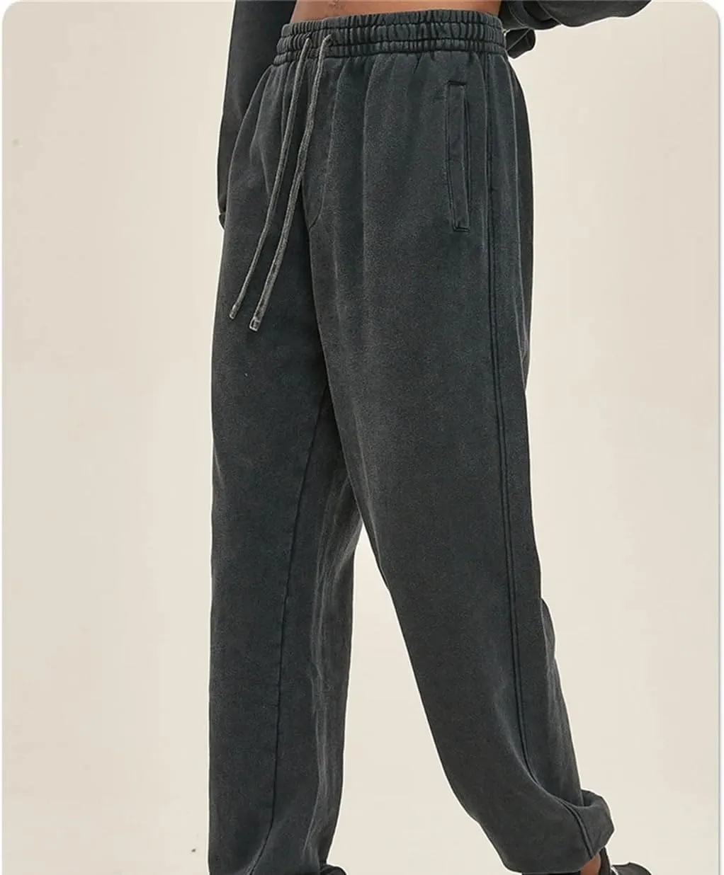 Men's Retro Cotton Sweatpants Elastic Waist Loose Fit Heavy Weight Casual Joggers Pants