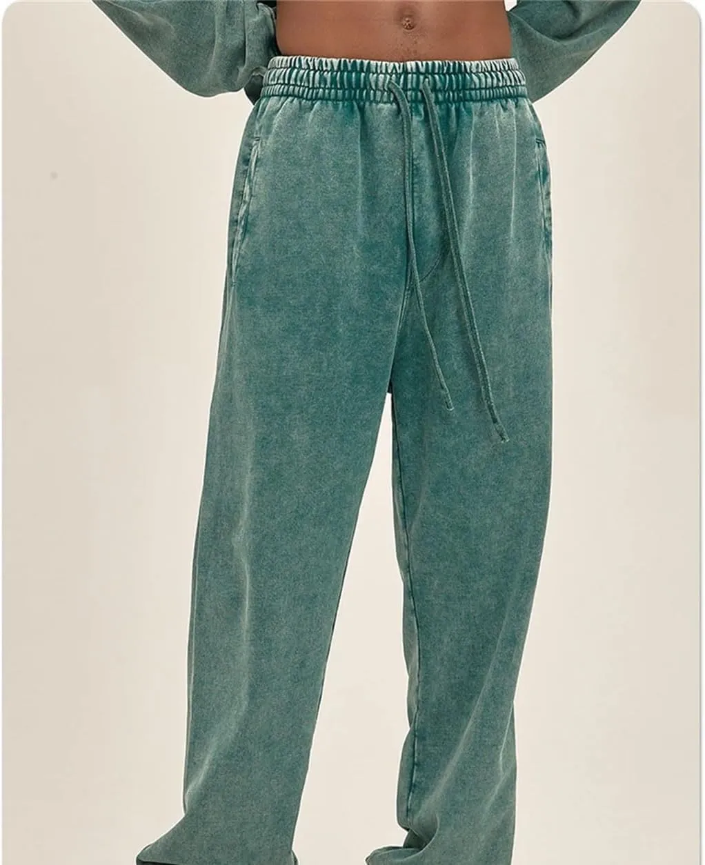 Men's Retro Cotton Sweatpants Elastic Waist Loose Fit Heavy Weight Casual Joggers Pants