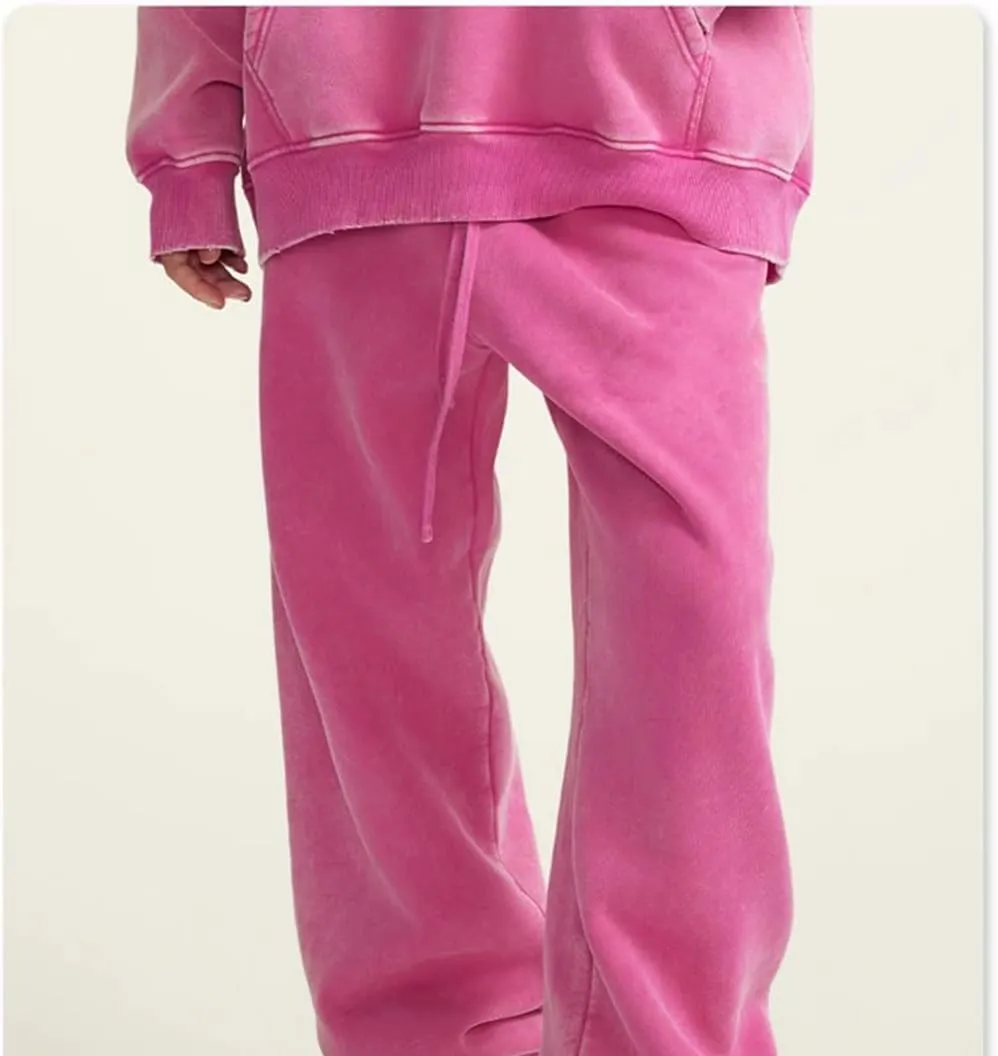 Men's Retro Fleece Sweatpants Elastic Waist Loose Fit Casual Solid Joggers Pants
