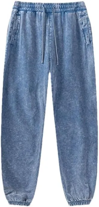 Men's Retro Loose Sweatpants Elastic Waist Casual Solid Sport Joggers Full Length Pants
