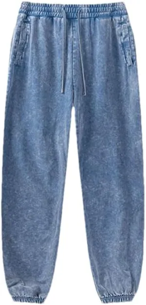 Men's Retro Loose Sweatpants Elastic Waist Casual Solid Sport Joggers Full Length Pants