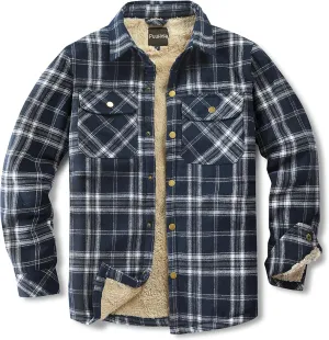 Men's Sherpa Lined Cotton Flannel Shirt Jacket Plaid Button Up Jacket Coat for Men with Pocket