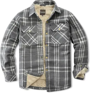 Men's Sherpa Lined Cotton Flannel Shirt Jacket Plaid Button Up Jacket Coat for Men with Pocket