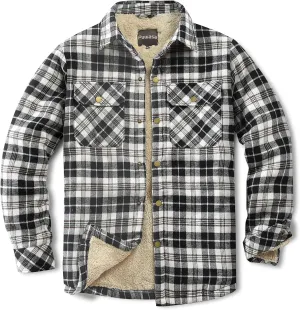 Men's Sherpa Lined Cotton Flannel Shirt Jacket Plaid Button Up Jacket Coat for Men with Pocket