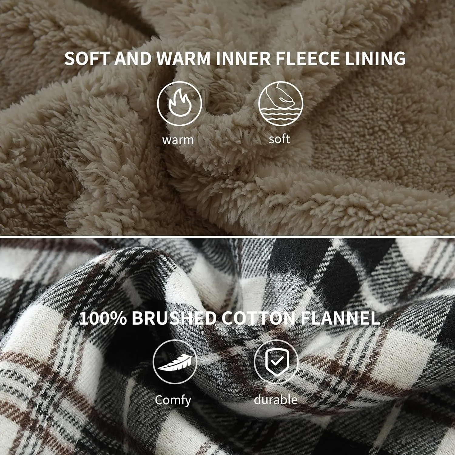 Men's Sherpa Lined Cotton Flannel Shirt Jacket Plaid Button Up Jacket Coat for Men with Pocket